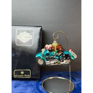 Christopher Radko Harley Davidson Fat Boy Teal Green 04 Christmas Ornament Boxed